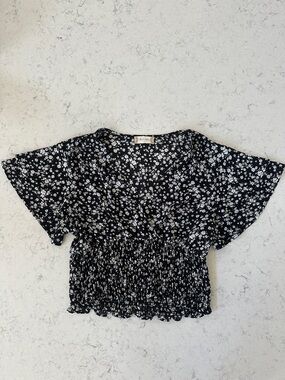 Altar’d State Floral Smocked Black Crop Top - medium